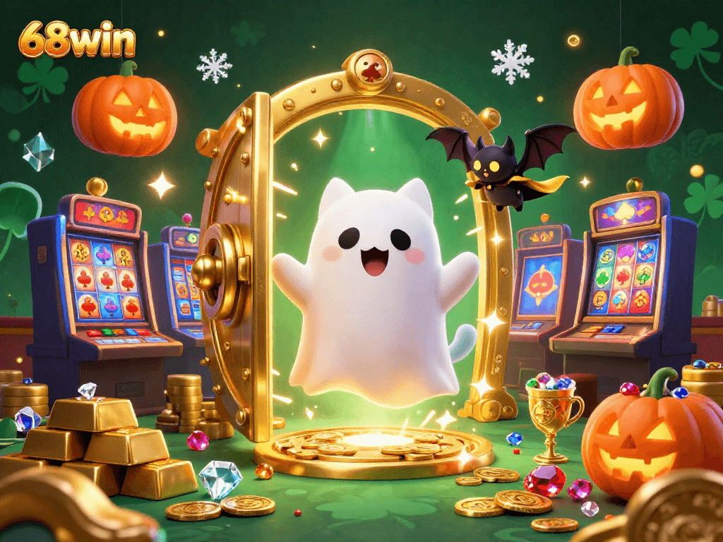 Experience the excitement at 68win with vibrant games and dazzling treasures in a captivating casino scene.