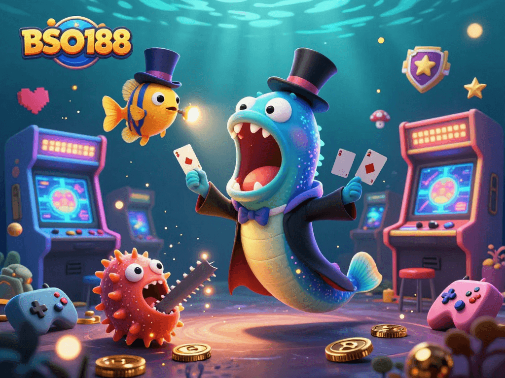 Discover winning strategies at BSO188, featuring vibrant casino-themed sea creatures.