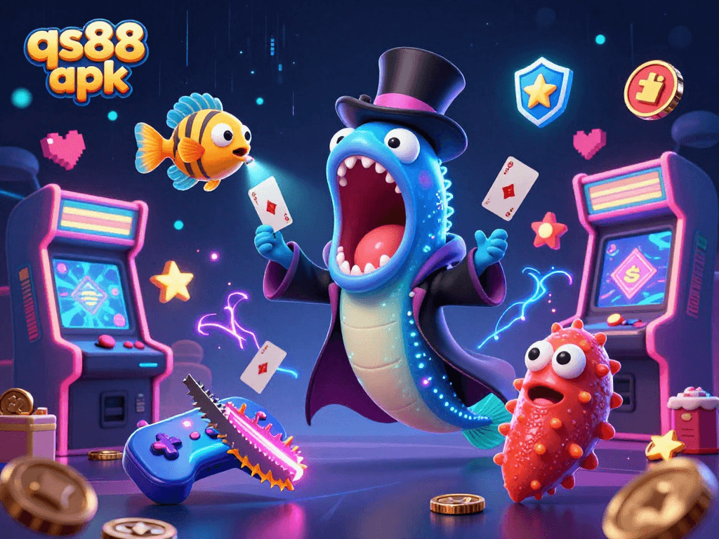 Engage with the qs88 apk through this vibrant casino-themed illustration showcasing a magical underwater world.