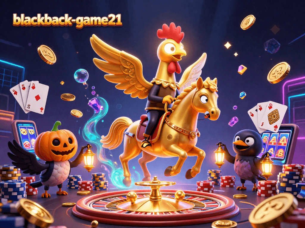 Experience thrilling blackjack-game21 action with lively characters amid a vibrant casino backdrop.