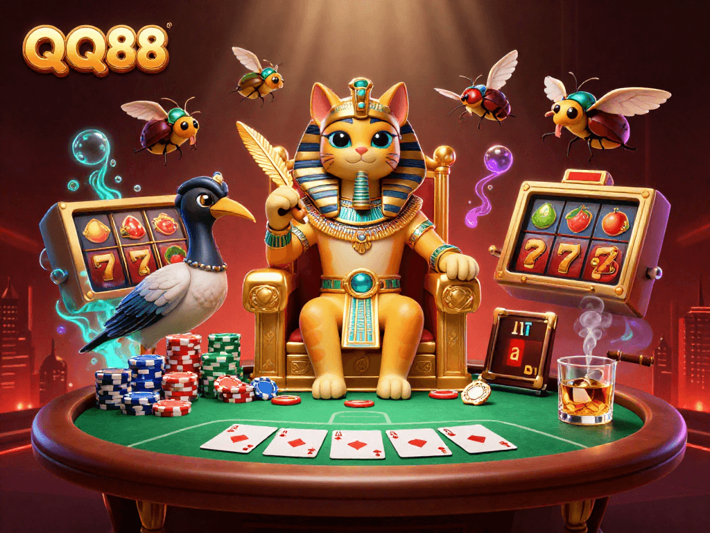 Engage with QQ88's thrilling gambling experience featuring a vibrant casino scene.