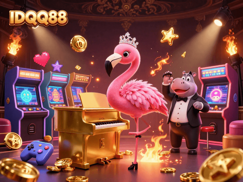 Experience IDQQ88's vibrant casino scene with lively characters and dynamic gameplay elements.