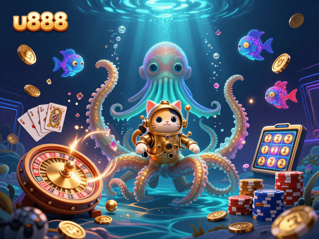 Experience the thrilling u888 gaming world with a colossal kraken and dynamic casino elements.
