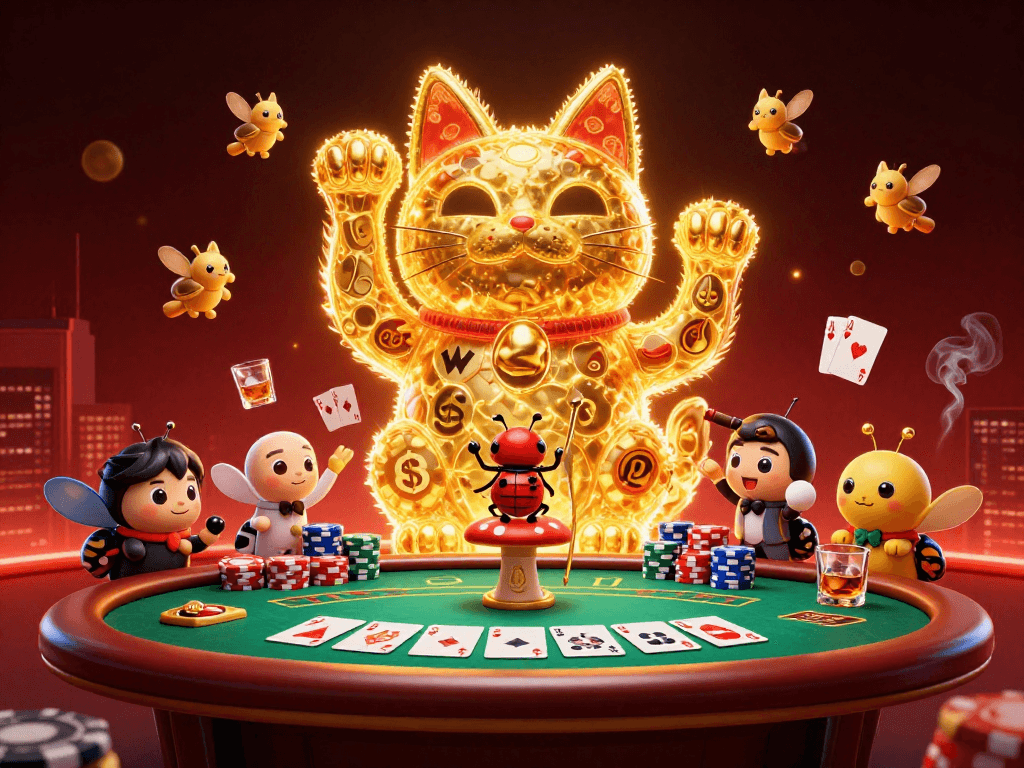 Experience game bài excitement with our vibrant casino illustration featuring poker and lucky symbols.