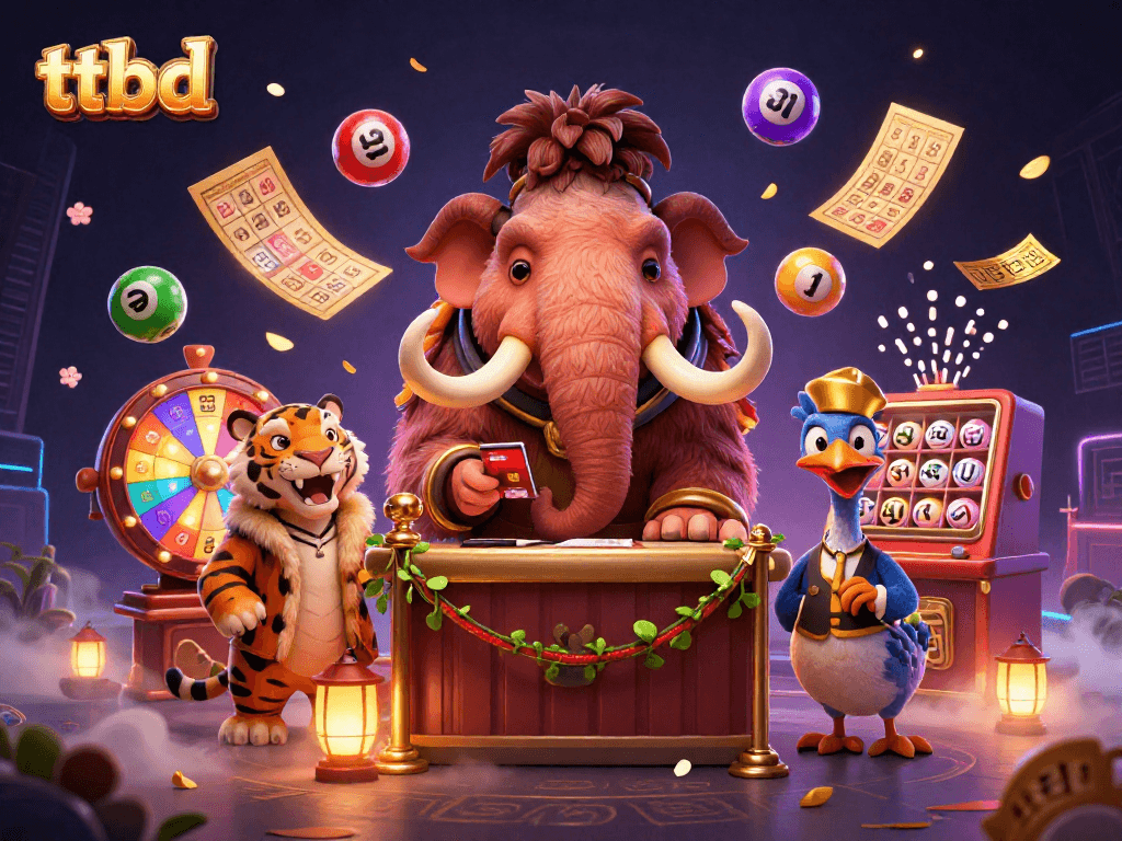 Engage with ttbd's colorful lottery scene featuring a mammoth bouncer and a saber-toothed tiger.