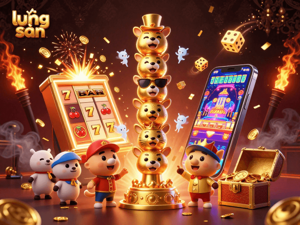 Engage with lương sơn by experiencing vibrant casino scenes filled with dynamic slot machines and golden treasures.