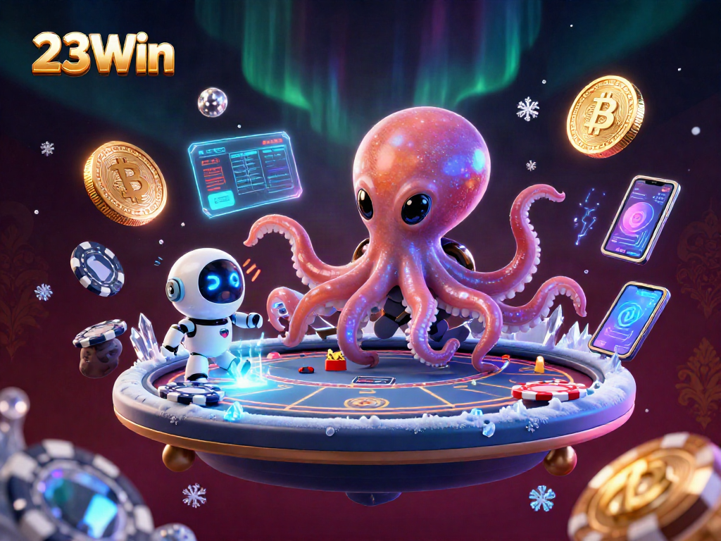 Experience thrilling gameplay with 23Win's cosmic alien octopus at the holographic poker table.