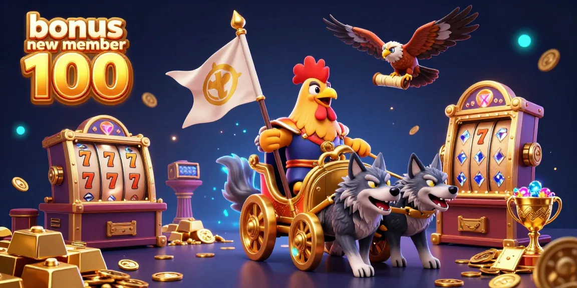 Experience the thrilling adventure of bonus new member 100 in this vibrant casino scene filled with treasures and excitement.