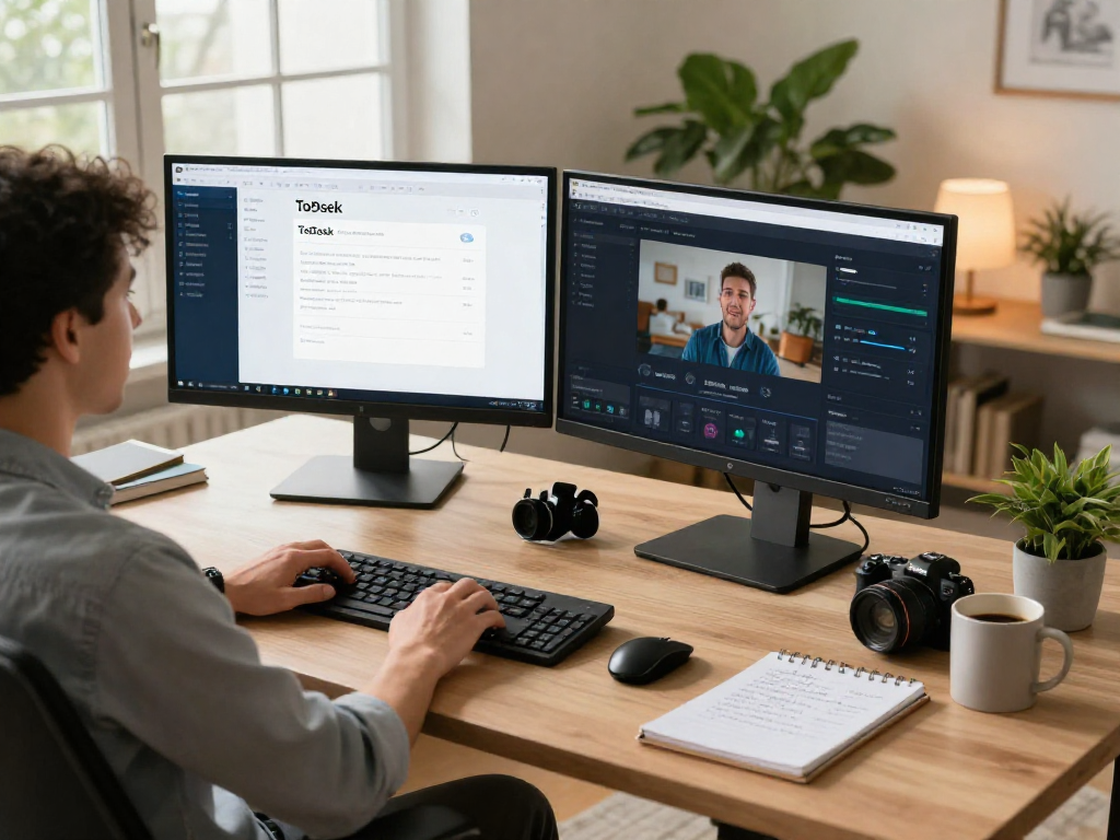 Using ToDesk remote desktop software in a modern home office for seamless collaboration.