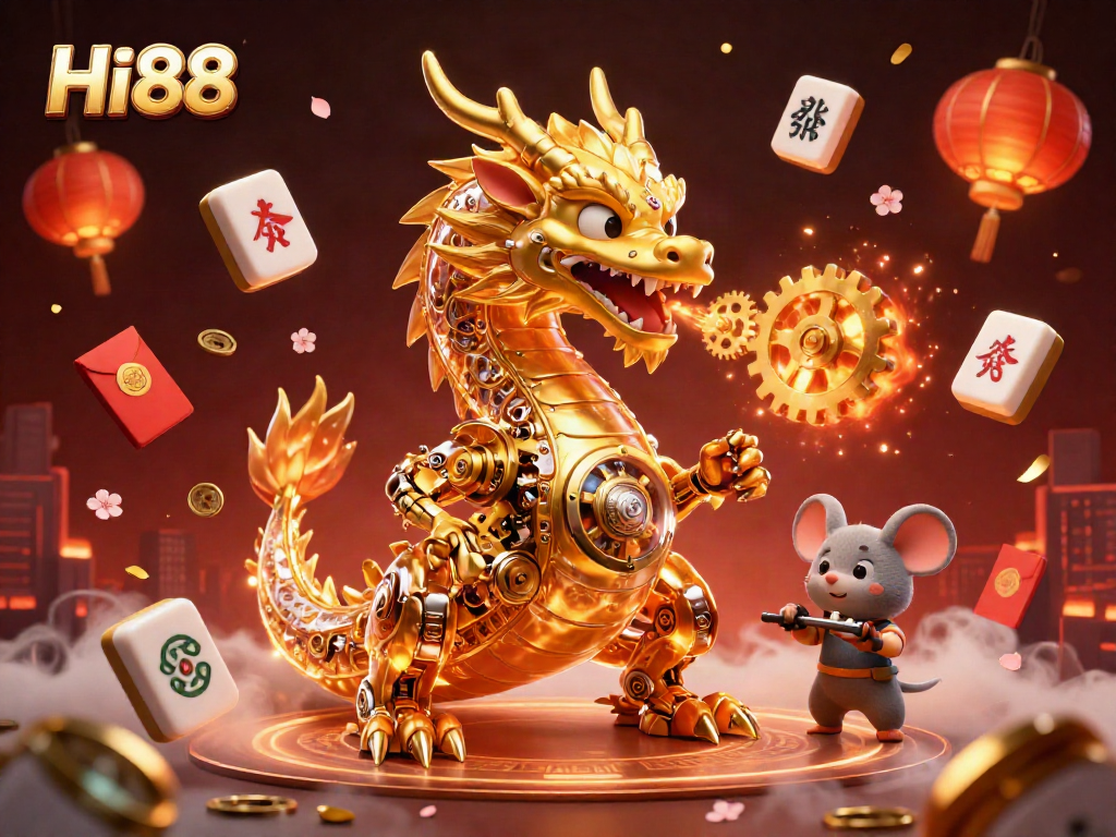 Join the excitement at Hi88 with golden dragon and innovative gaming elements in a vibrant casino scene.
