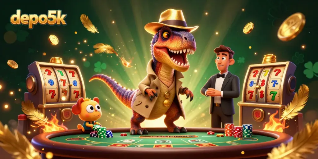 Experience the excitement of gaming with depo5k, as a velociraptor card counter, stegosaurus pit boss, and compy pickpocket at a blackjack table.