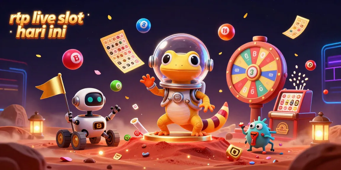 Experience the rtp live slot hari ini as a playful Martian gecko encounters a golden casino surrounded by vibrant gaming elements.
