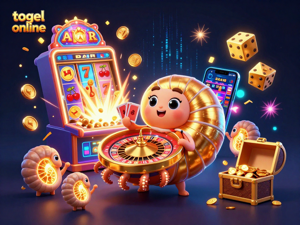 Experience the thrill of togel online as vibrant game elements burst with excitement in this dynamic casino illustration.