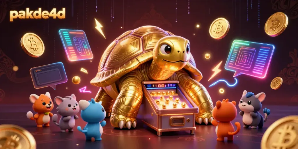 Engage with features of pakde4d in an exciting scene highlighting a golden tortoise in a pinball setup.