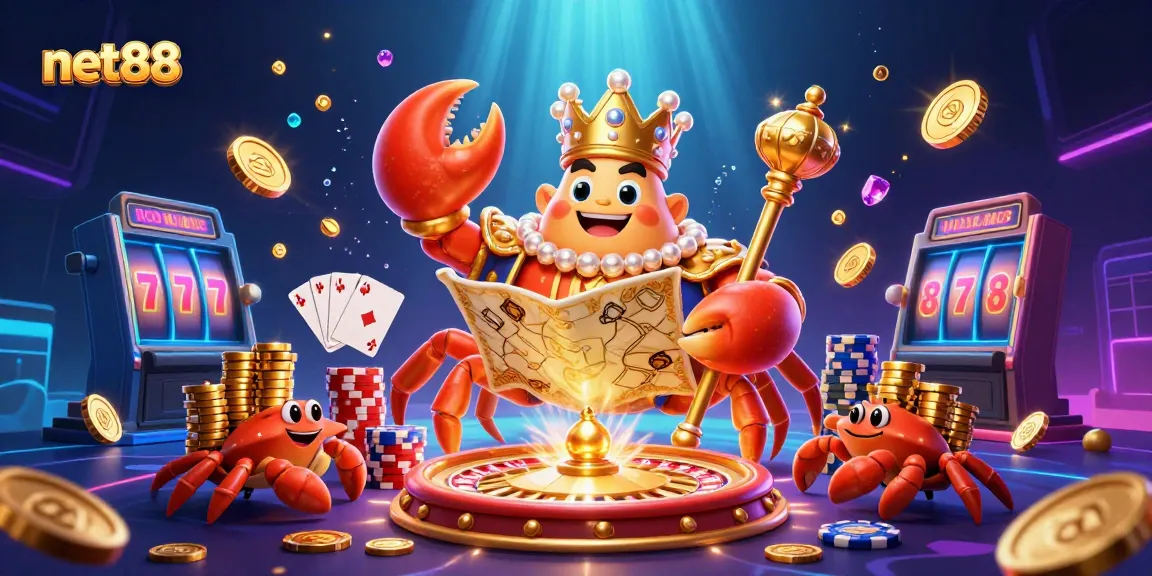 Experience excitement and fortune at net88 with a vibrant 3D illustration of casino fun and riches.