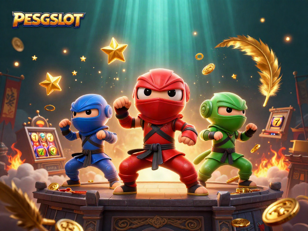 Gambarlah PESGSLOT dengan ninja chameleon dan mesin slot, menampilkan keajaiban kasino yang dinamis.