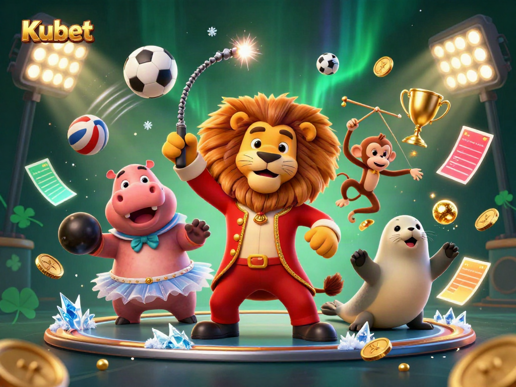 Kubet brings excitement with vibrant 3D characters showcasing sports and casino elements in a dynamic illustration.