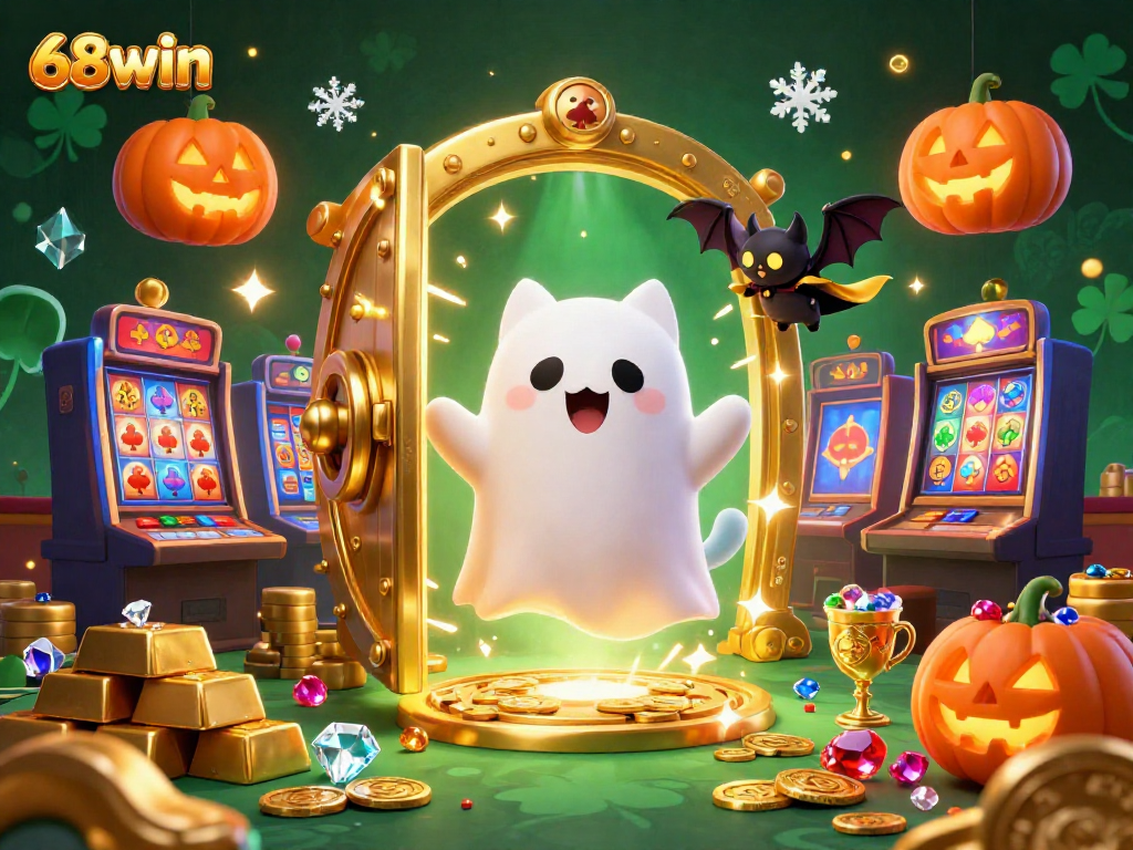Experience the excitement at 68win with vibrant games and dazzling treasures in a captivating casino scene.