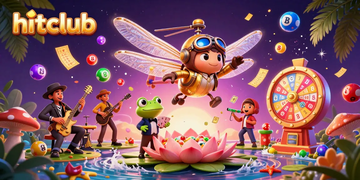 Hitclub frog croupier deals cards in a vibrant casino scene filled with lottery elements.