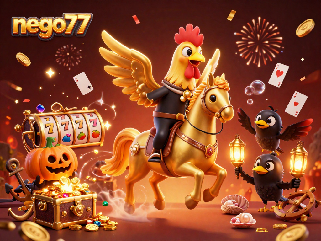 Engage with the exciting world of nego77, experiencing vibrant casino scenes filled with golden jackpots and thrilling gameplay.