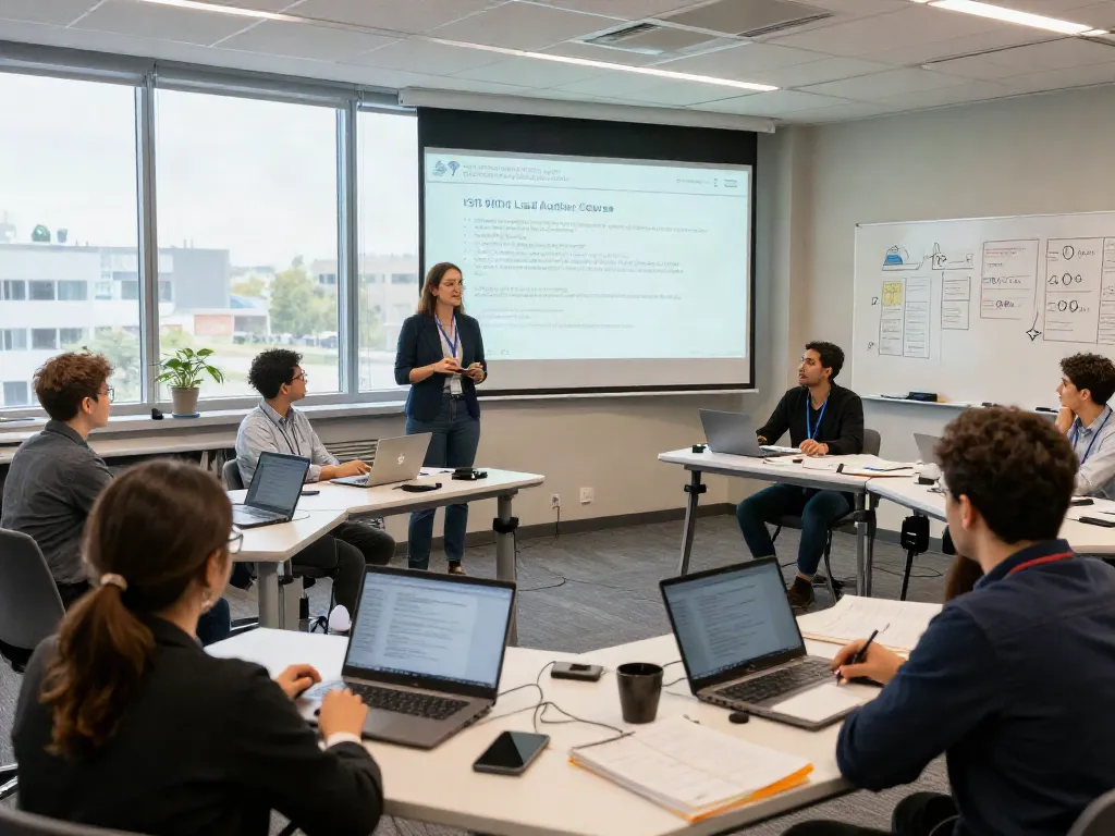 Participants actively learning in the ISO 9001 Lead Auditor Course, showcasing a professional and engaging training environment.