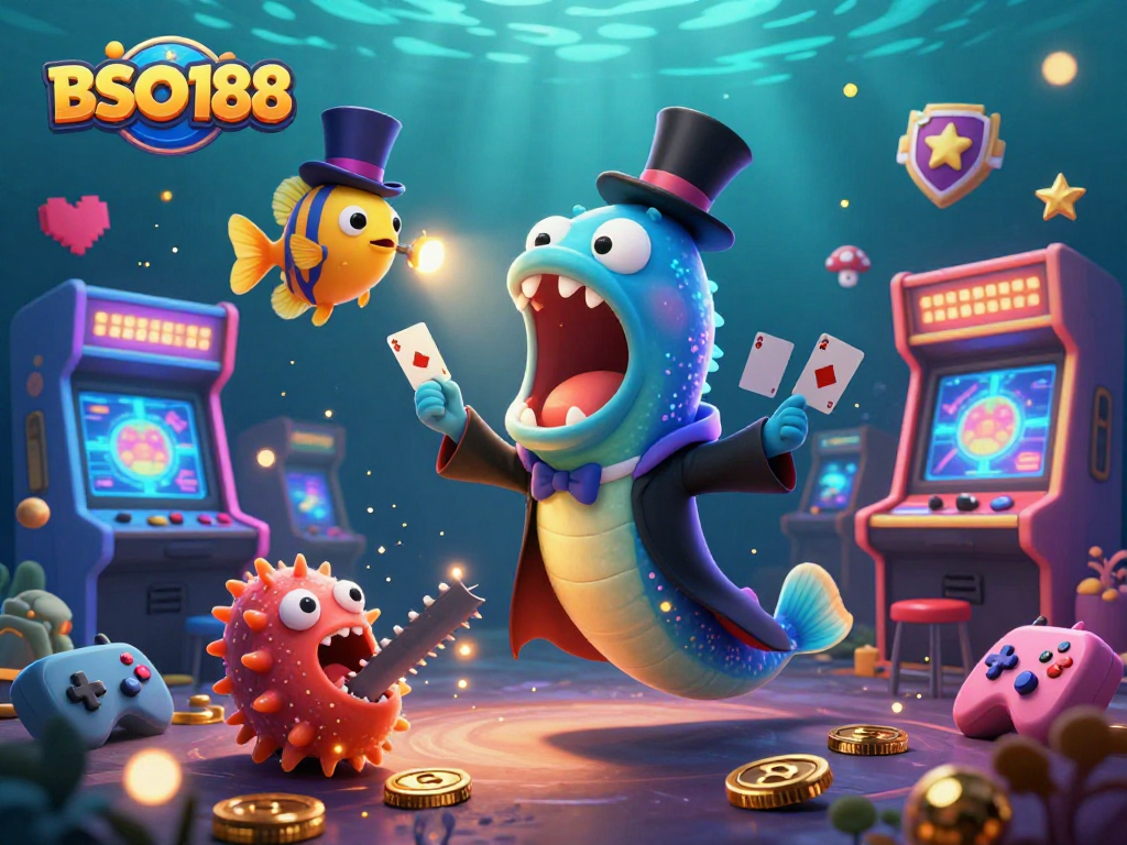 Discover winning strategies at BSO188, featuring vibrant casino-themed sea creatures.