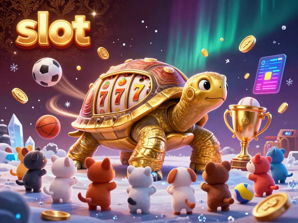 Engage with thrilling slot action featuring a golden tortoise slot machine amidst playful animals