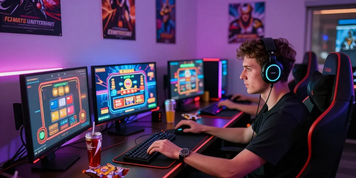 Engaging scene of online credit card casinos with a focused player at a vibrant gaming setup.