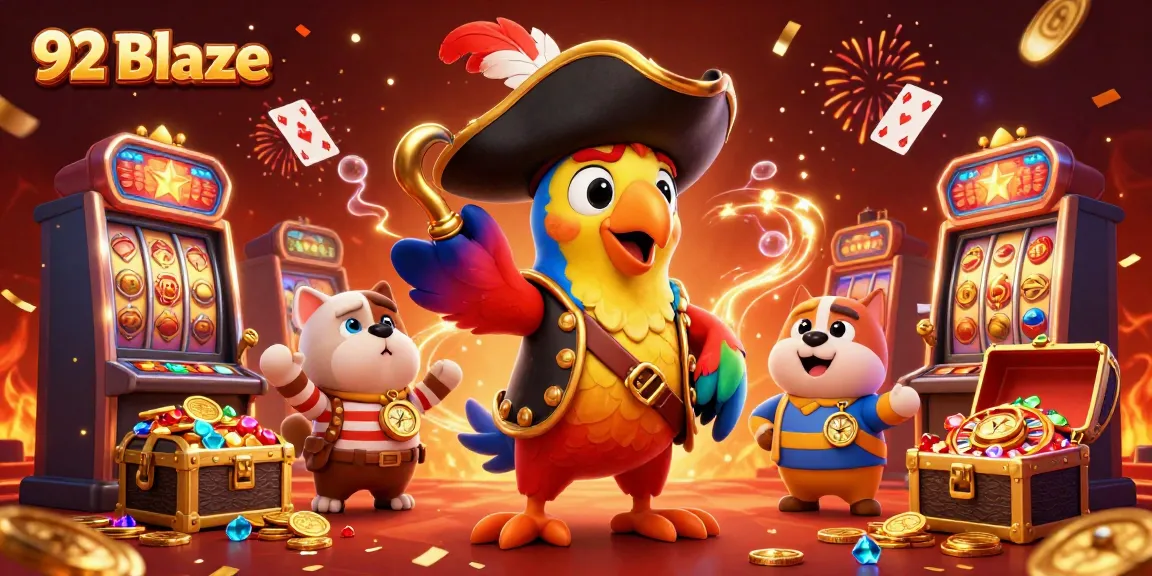 Experience the thrill of 92 Blaze with vivid characters enjoying slot machines and casino excitement.