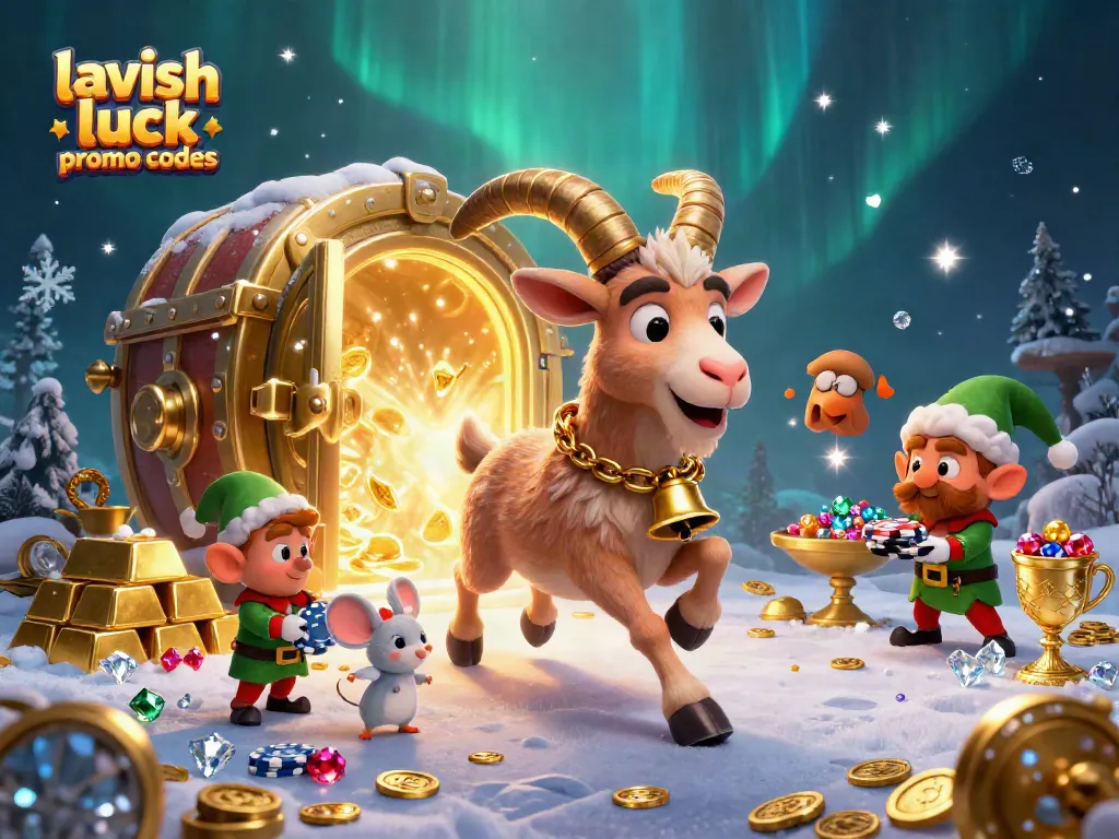 Play and win with lavish luck promo codes in an exciting casino-themed scene.
