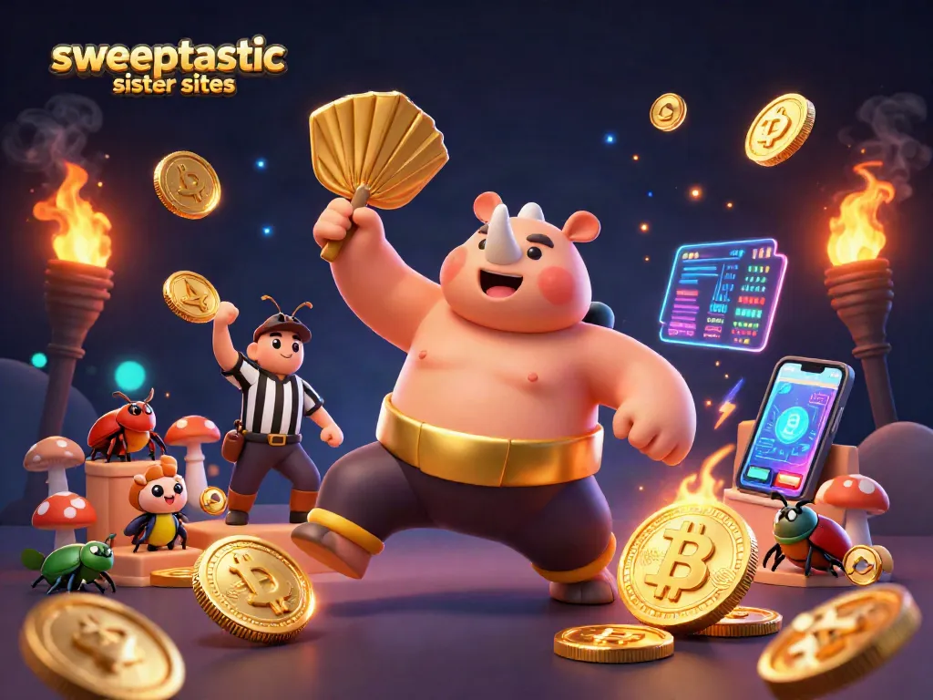 Engage with sweeptastic sister sites through dynamic casino elements and vibrant characters.