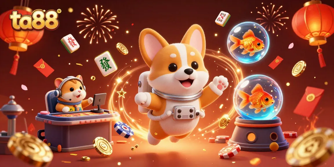 Experience the exciting ta88 space casino with a floating poker-themed scene and vibrant elements.