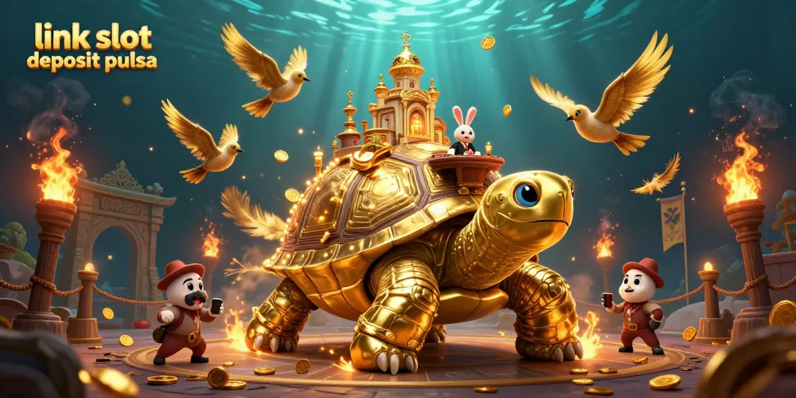 Engage with link slot deposit pulsa gameplay in a vibrant 3D casino illustration featuring dynamic characters and elements.