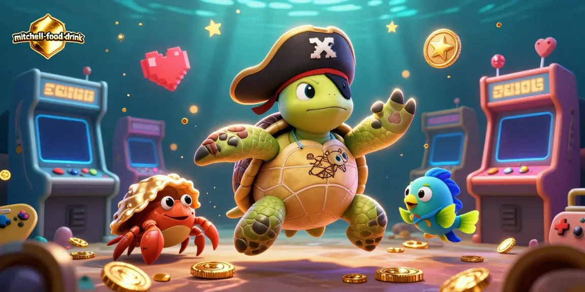 Engage with thrilling gameplay elements in the vibrant mitchell-food-drink casino adventure scene showcasing pirate characters.
