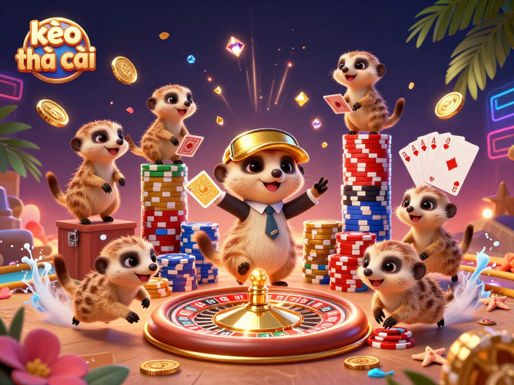 Engage with kèo nhà cái at this exciting casino scene featuring fun meerkats managing a lively gaming operation.
