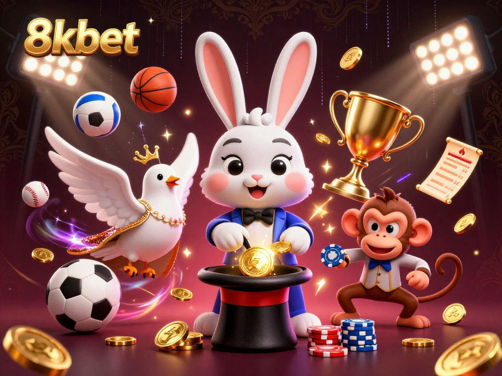 Experience the thrill of 8kbet with a vibrant 3D illustration showcasing magical gameplay moments.