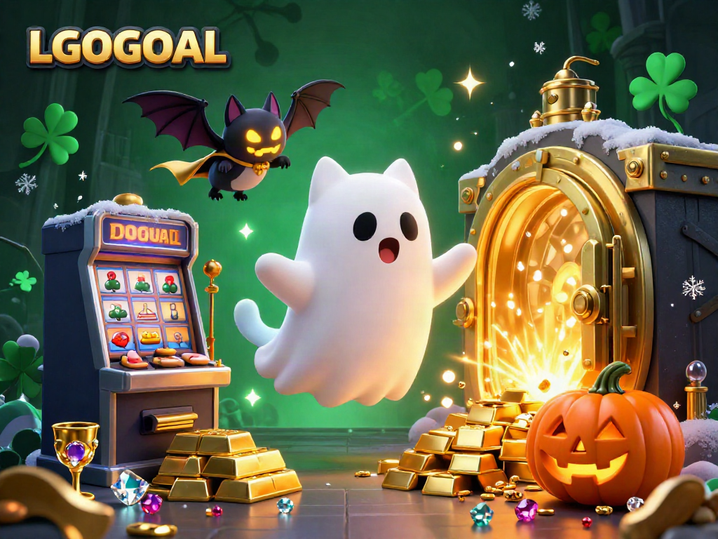 Experience thrilling gameplay with LGOGOAL as a friendly ghost cat floats through a haunted casino mansion.