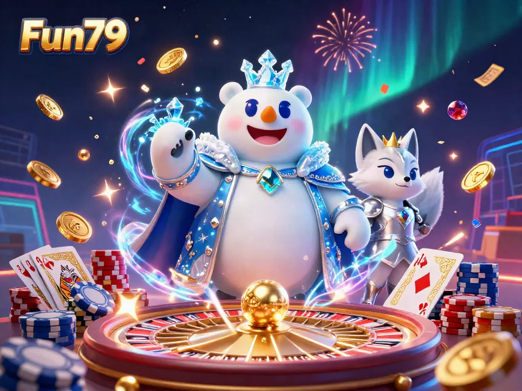 Engage with fun and excitement at Fun79 with a thrilling casino illustration showcasing vibrant casino elements.