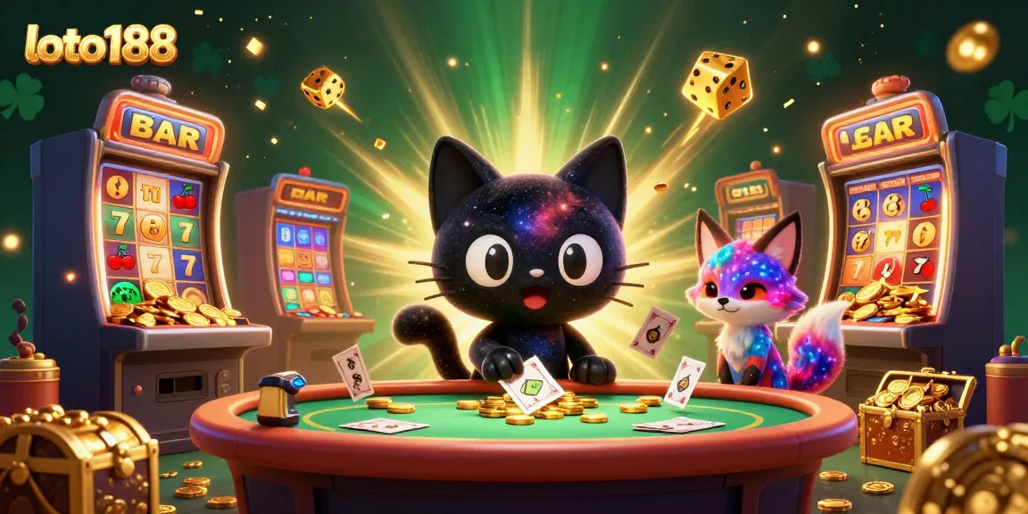 Engage with loto188 through this vibrant 3D casino illustration showcasing thrilling game elements and captivating characters.