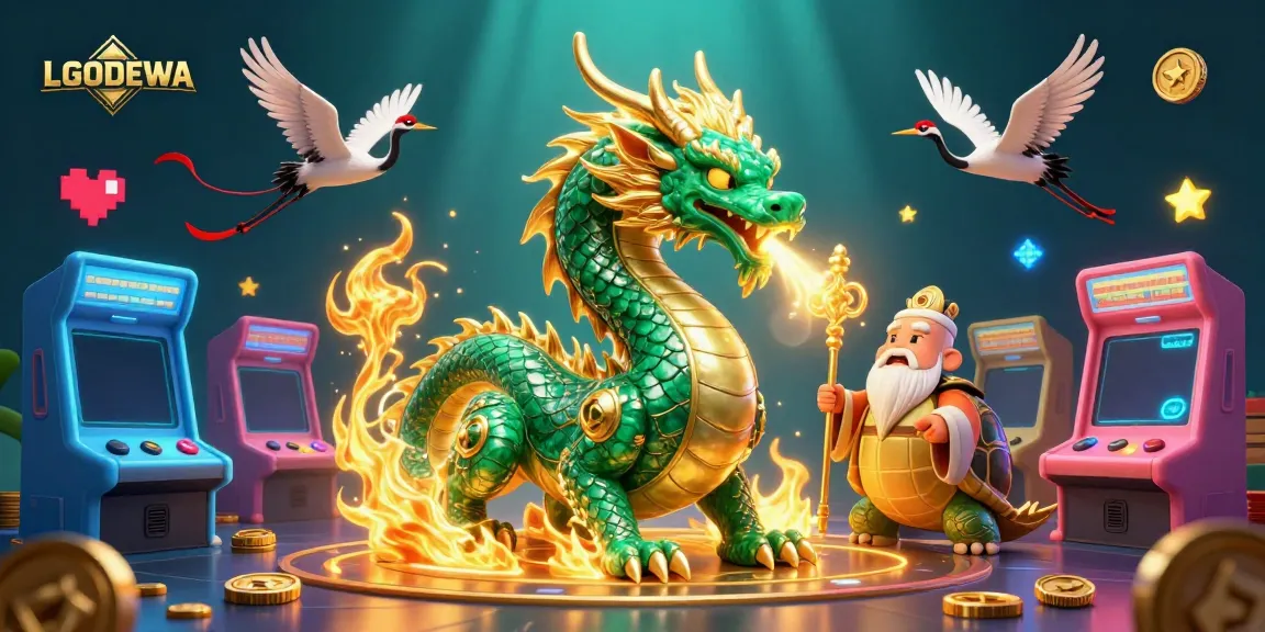 Experience thrilling gaming at LGODEWA with an epic dragon, wise turtles, and lucky cranes in a vibrant arcade.