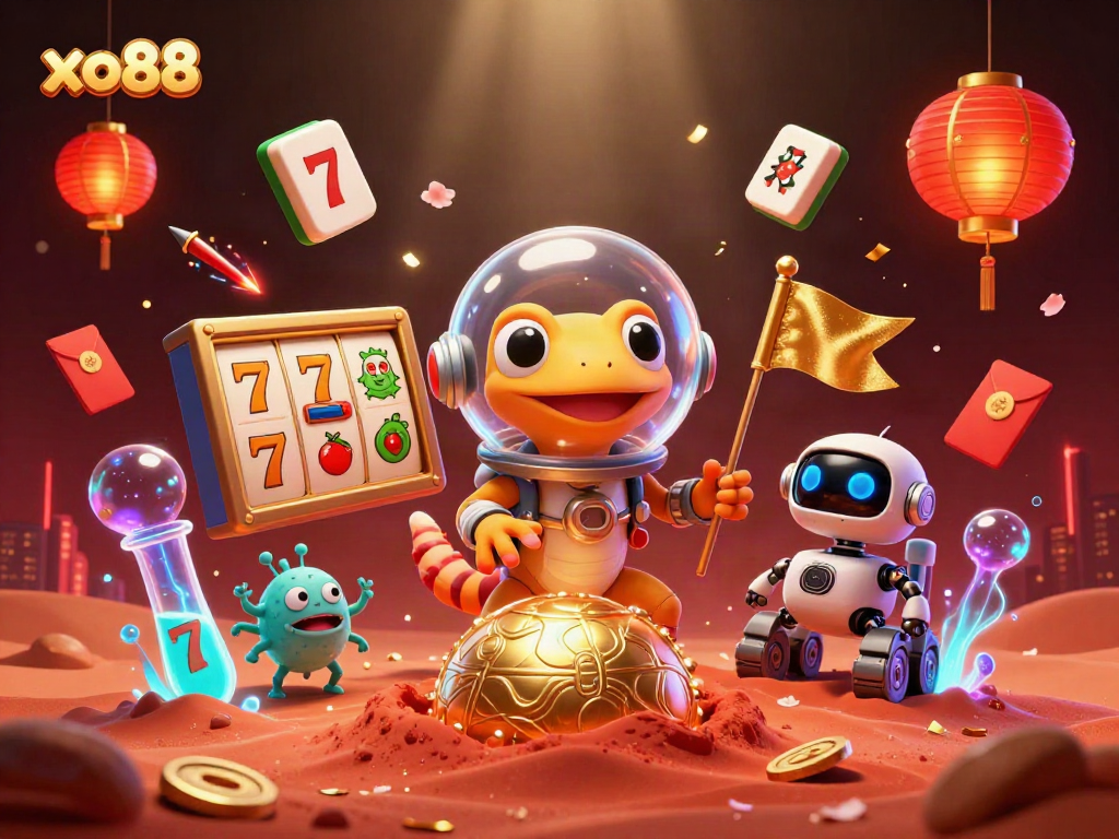 Win exciting jackpots with xo88's dynamic casino scene filled with vibrant colors and action.