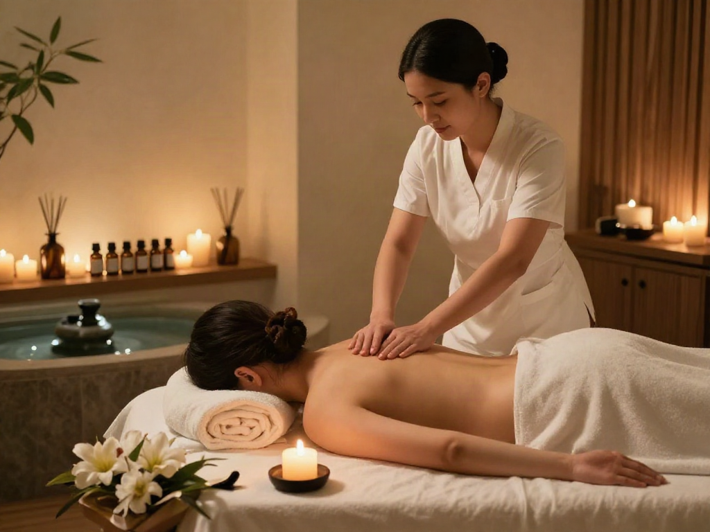 Relaxing spa massage session highlighting 분당출장안마 in a serene atmosphere, with candles and essential oils.