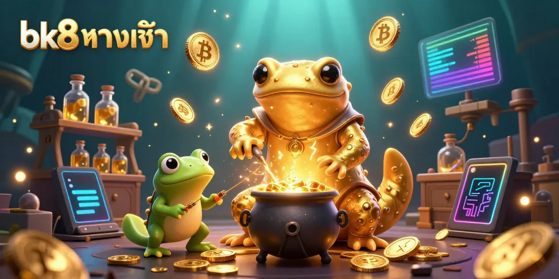 Engage at bk8 ทางเข้า with a golden salamander and crypto elements in a magical lab.