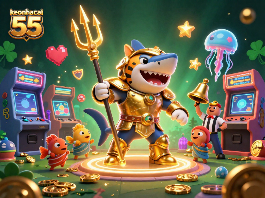 Engage in thrilling gameplay with keonhacai 55, featuring a tiger shark in an exciting underwater casino.