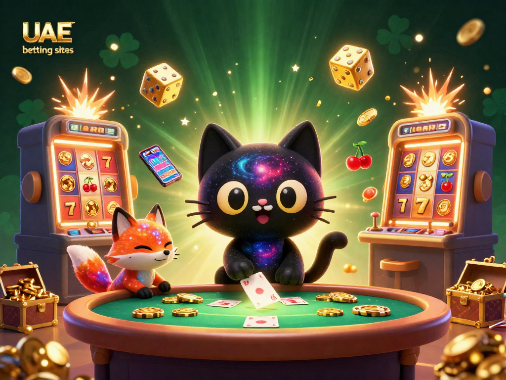 Experience exhilarating gameplay at UAE betting sites with a cosmic black hole cat pulling in golden chips and cards.