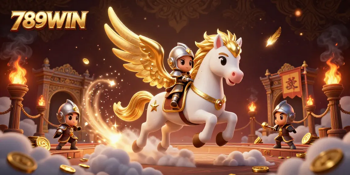 Experience thrilling action at 789WIN with a majestic golden-winged horse and an armored knight.