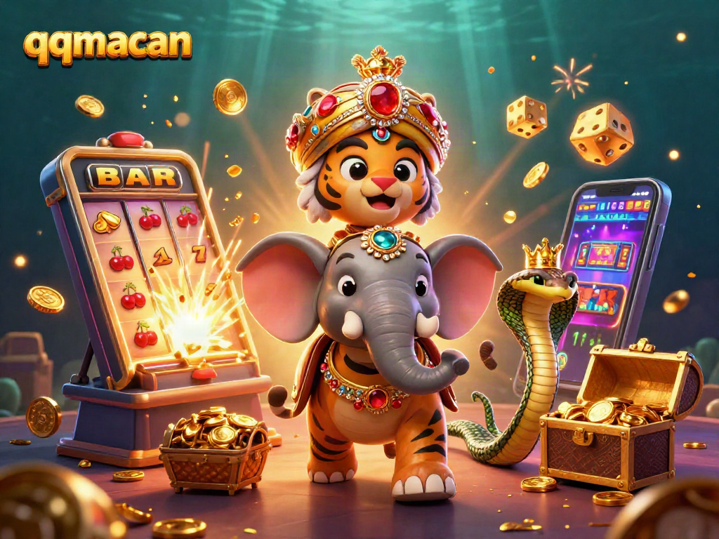 Experience thrilling jackpots with qqmacan's vibrant casino illustration featuring a maharaja tiger.