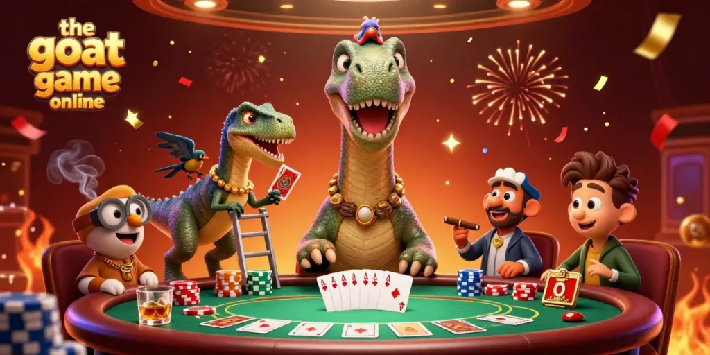 Experience big wins in "the goat game online" at a unique casino scene with cartoon dinosaurs.