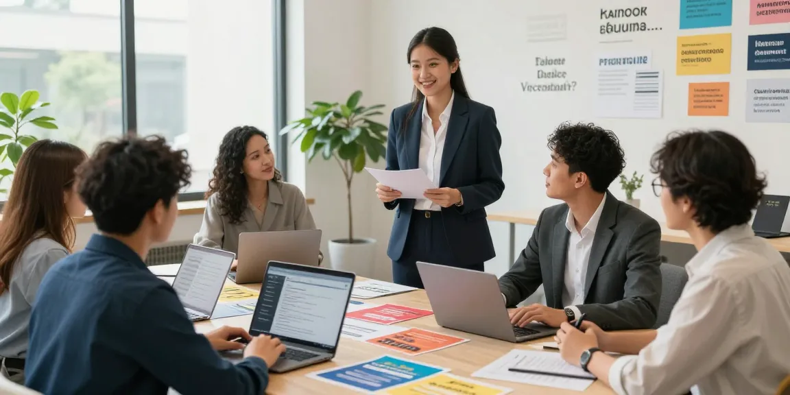 Job seekers collaborating in a modern co-working space while หางาน opportunities are discussed.