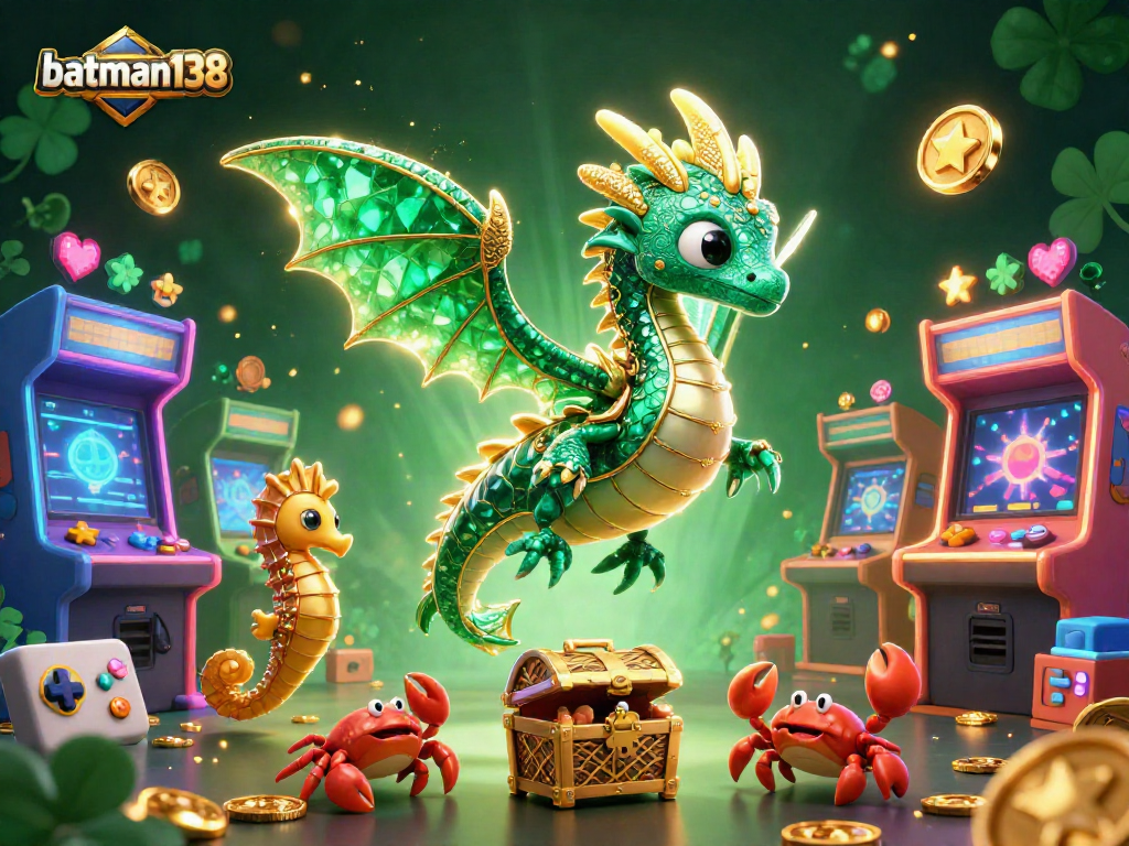 Level up your gaming experience with batman138, showcasing vibrant sea dragon characters and arcade elements.